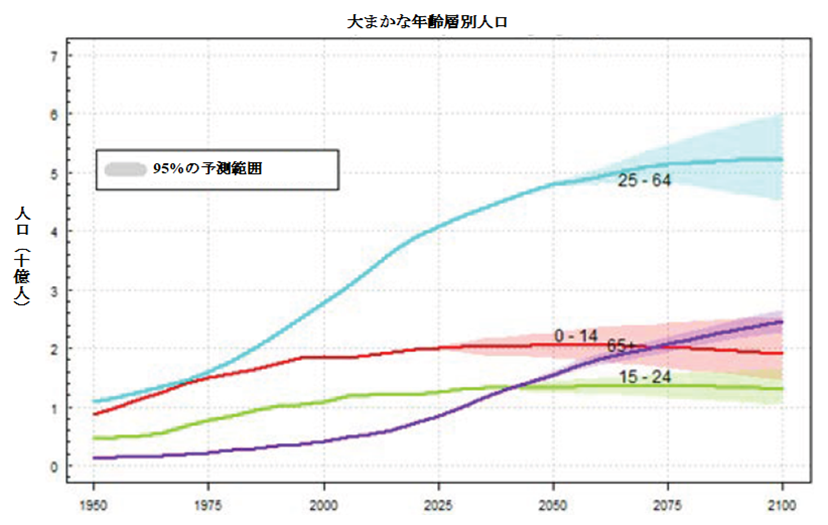 今後想定される人口の構造（出典：国連人口部）