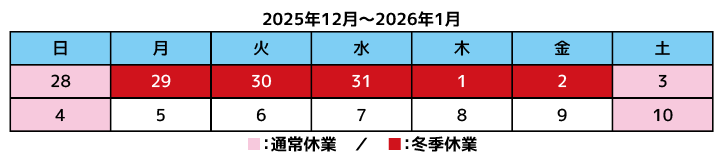 2025年冬季休業